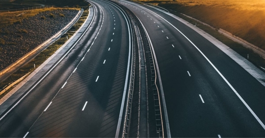 close-up of a highway and median