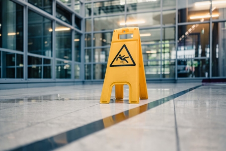 Wet floor sign in office building